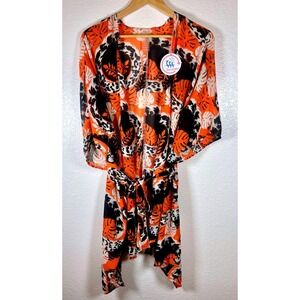 As Rose Rich Women's Kimono Cover Up NWT Open Front Tassel Belted BOHO XL Orange